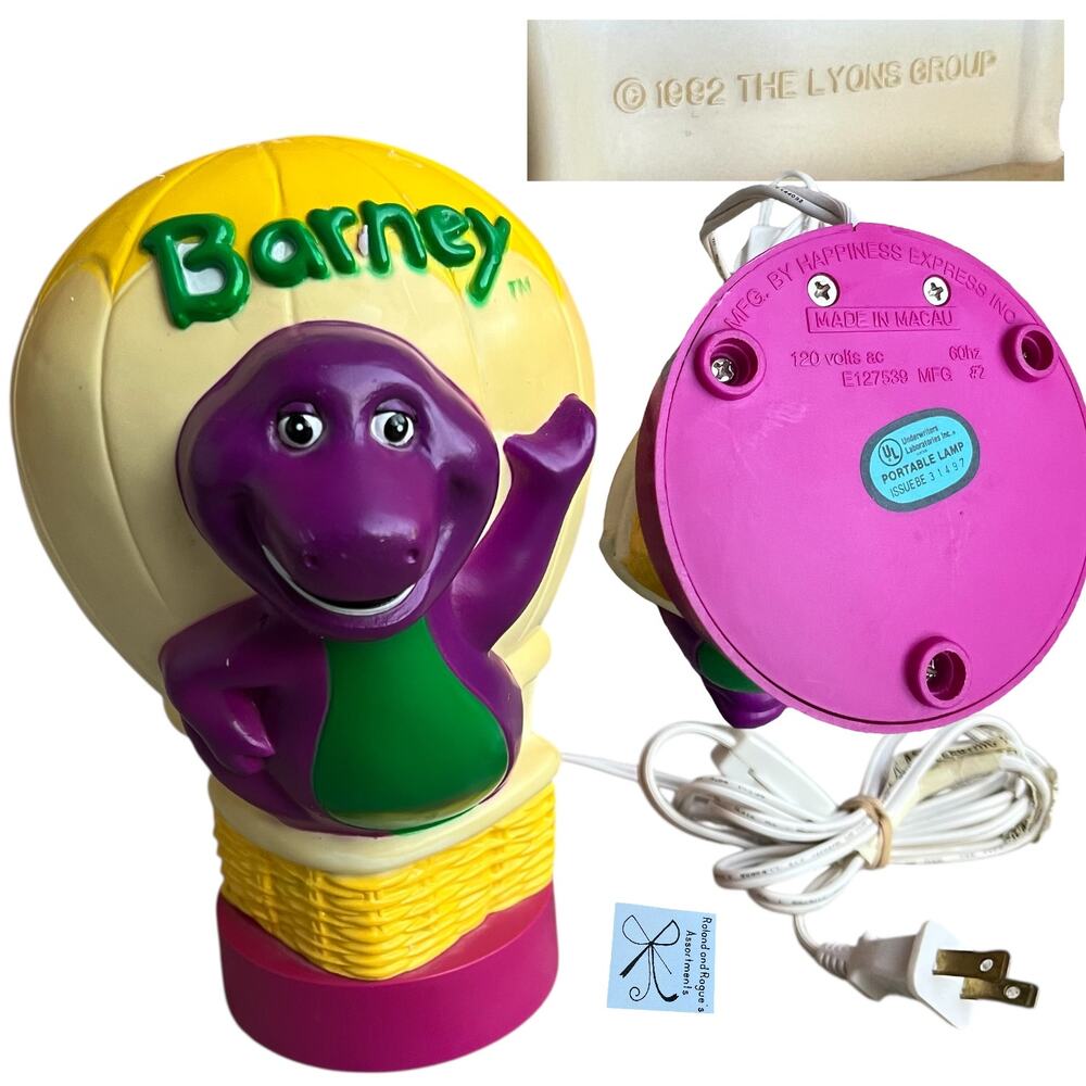 The Lyons Group 1992 Barney Hot Air Balloon Lamp As-is